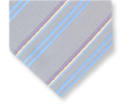 Gravata Coordinati cinza com listras nas cores azul, bege e lilás.