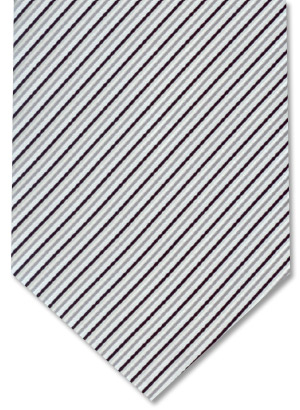 Gravata Coordinati listrada nas cores branca, prata, cinza e preto.