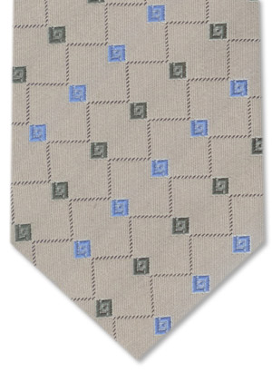 Gravata Cravatterie Internazionali cinza com detalhes nas cores verde e azul.
