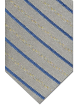 Gravata Ginno Paolli prata com listras na cor azul e detalhes amarelo